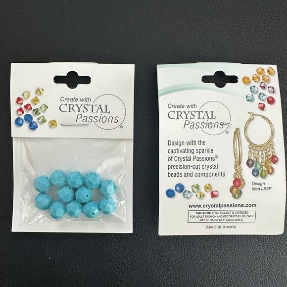 Pkg of 12, Vintage Turquoise Crystal Passions Beads – 8mm Faceted Round Glass - Picture 2 of 3